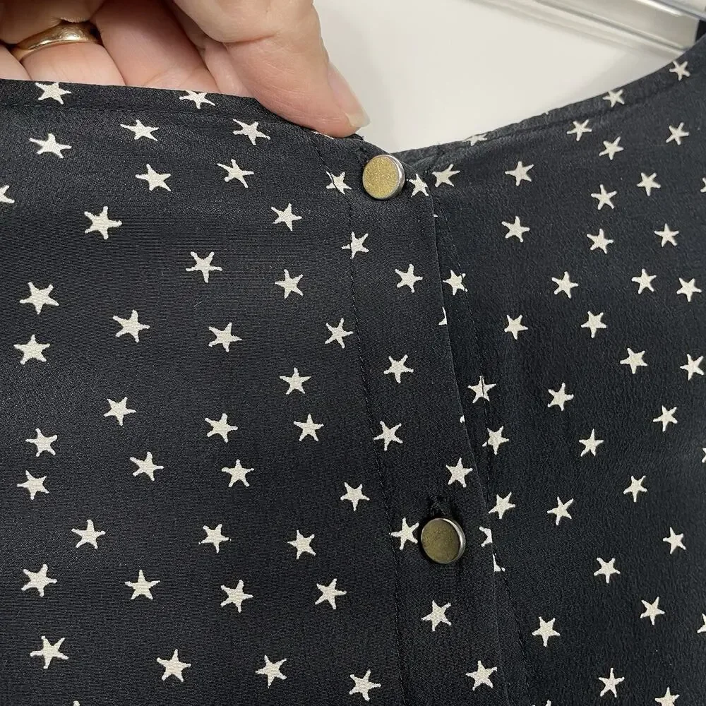 Madewell 100% Silk Swing Dress Size XS Black Star Print Holiday Party Career - Picture 9 of 12